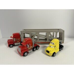 Disney Pixar Cars Mack Hauler Transporter Truck w/ 3 Semi Trucks Sidewall Shine